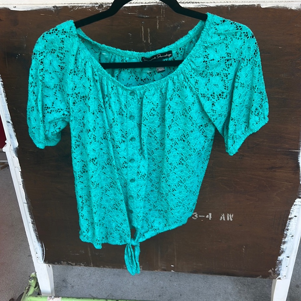 Teal blouse with built-in, tank top size medium